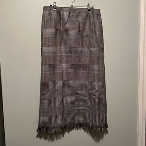 Vintage Harve Benard Women's Black White Wool Houndstooth Fringe Pencil Skirt